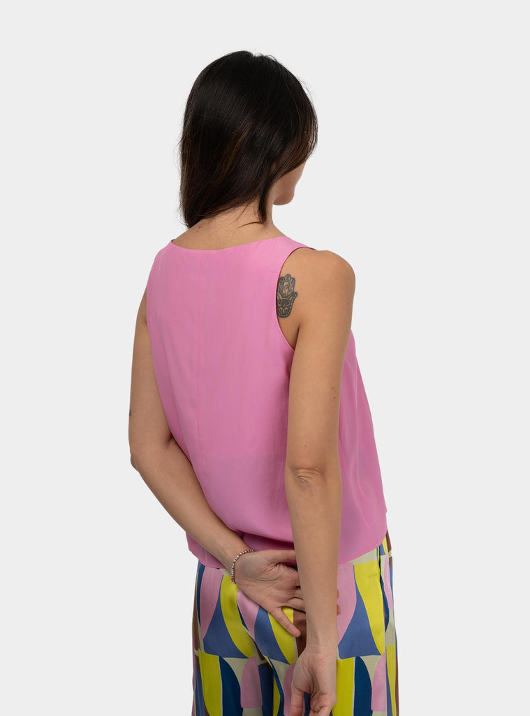 Top smanicato scollo V in misto seta Rosa SS25608T013 GOIABA NIU 