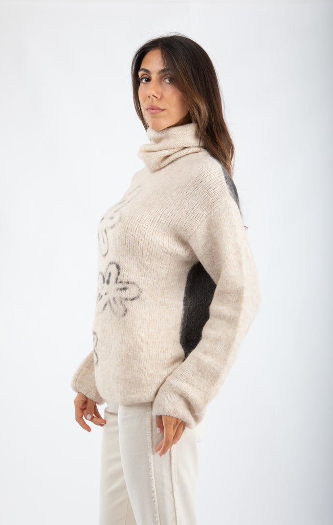 Maglia dolcevita in lana e alpaca con fiori 521SD53020 S2128 ALESSIA SANTI 