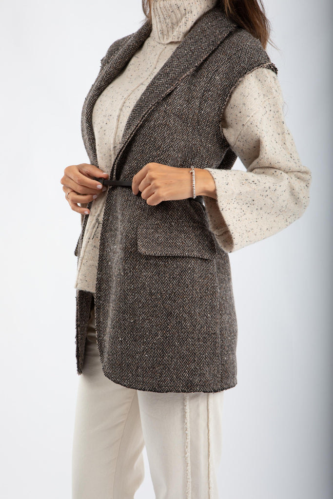 Gilet lungo in lana e seta con cintura 521SD35018 529026-01 ALESSIA SANTI 