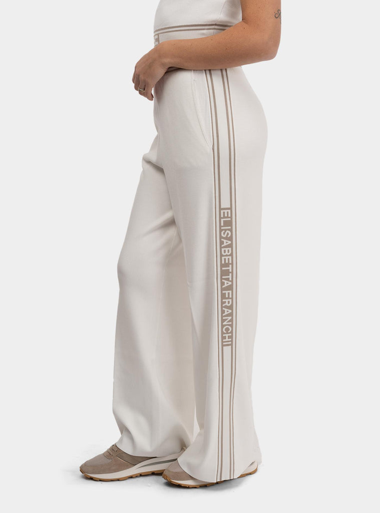 Pantaloni in viscosa con bande a contrasto Bianco KP65S51E2 DK6 AVORIO/GREIGE ELISABETTA FRANCHI 