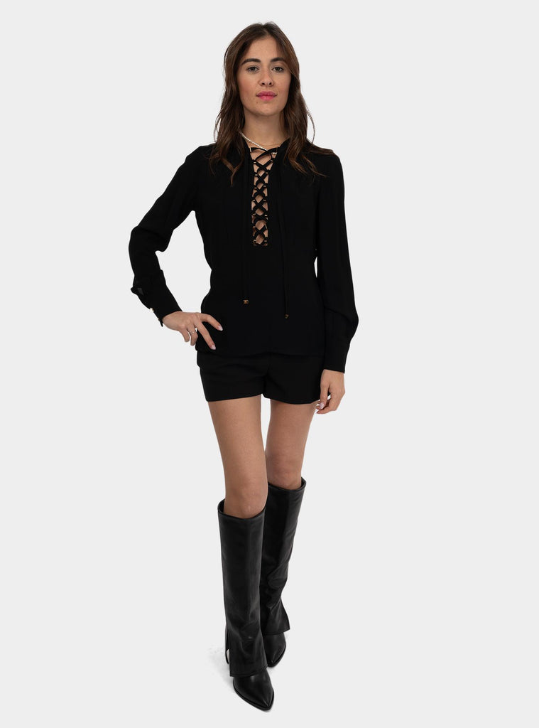 Blusa in georgette con lacci Nero CA00351E2 110NERO ELISABETTA FRANCHI 