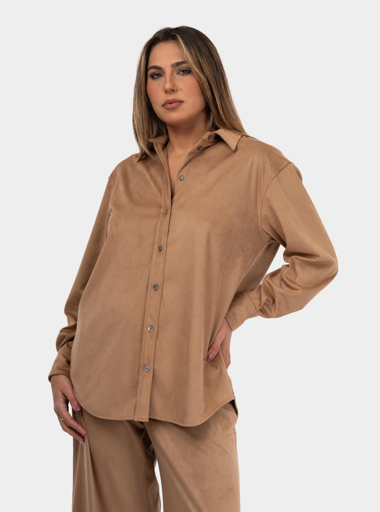 Camicia eco-suede a manica lunga Beige DC5097 UNICA OTTO D'AME 