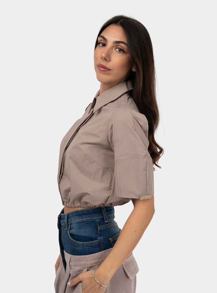 Camicia cropped in tessuto vela Beige CA10051E2 DC4GREIGE ELISABETTA FRANCHI 
