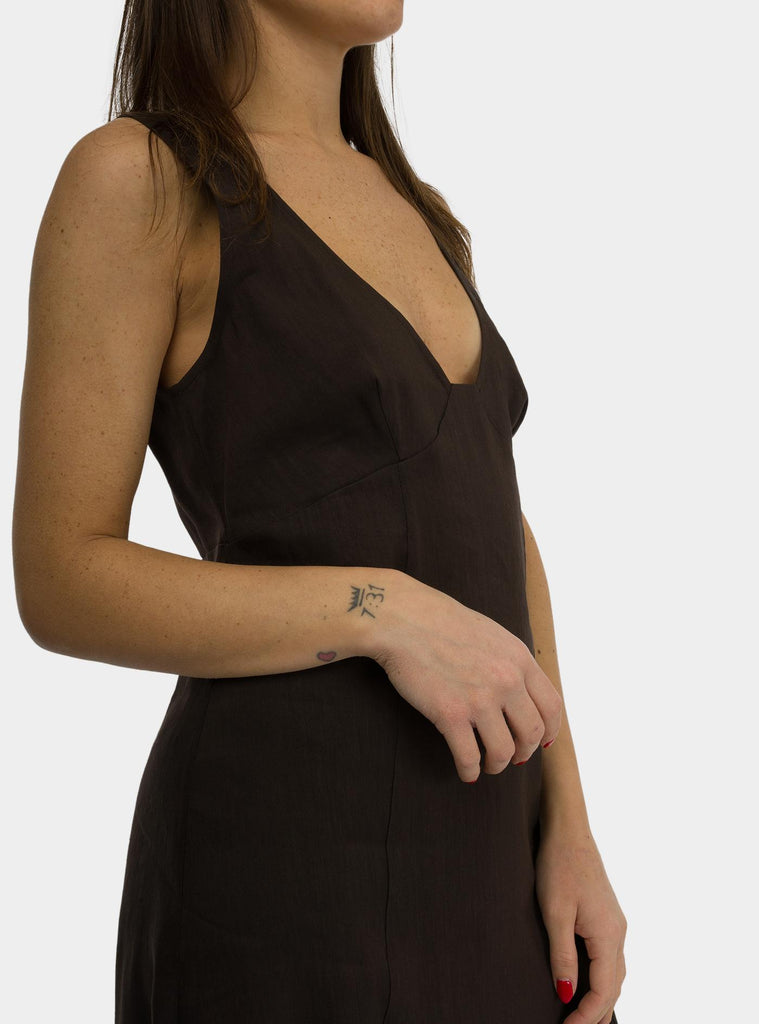 Abito midi in lino Marrone DA5223 CIOCCOLATO OTTO D'AME 