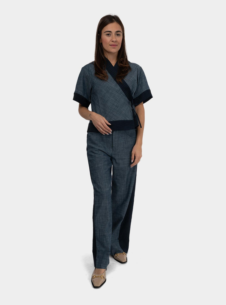 Pantalone lungo misto lino Blu 511SD25010 DENIM ALESSIA SANTI 