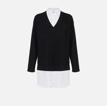 Abito in maglia di viscosa e popeline di cotone AM09T56E2 222 NERO/BIANCO ELISABETTA FRANCHI 