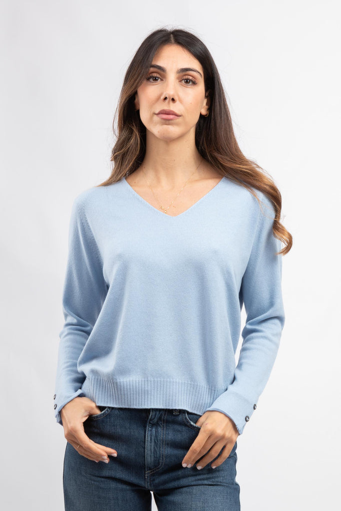 Pullover scollo a V in lana cashmere Azzurro 54280/12869 506 GRAN SASSO 