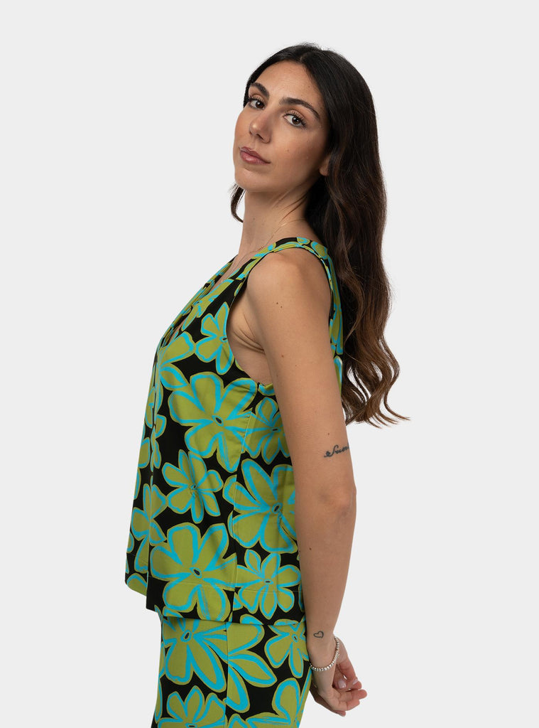Top fluido scollo V in misto viscosa Verde SS25501J025 MATE NIU 