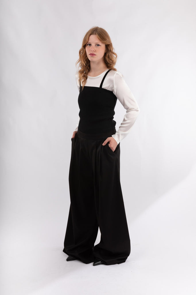 Tuta a bustier stretch e pantalone a palazzo TAN 356 22 BLACK HANAMI D'OR 