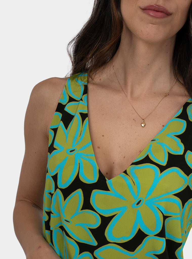 Top fluido scollo V in misto viscosa Verde SS25501J025 MATE NIU 