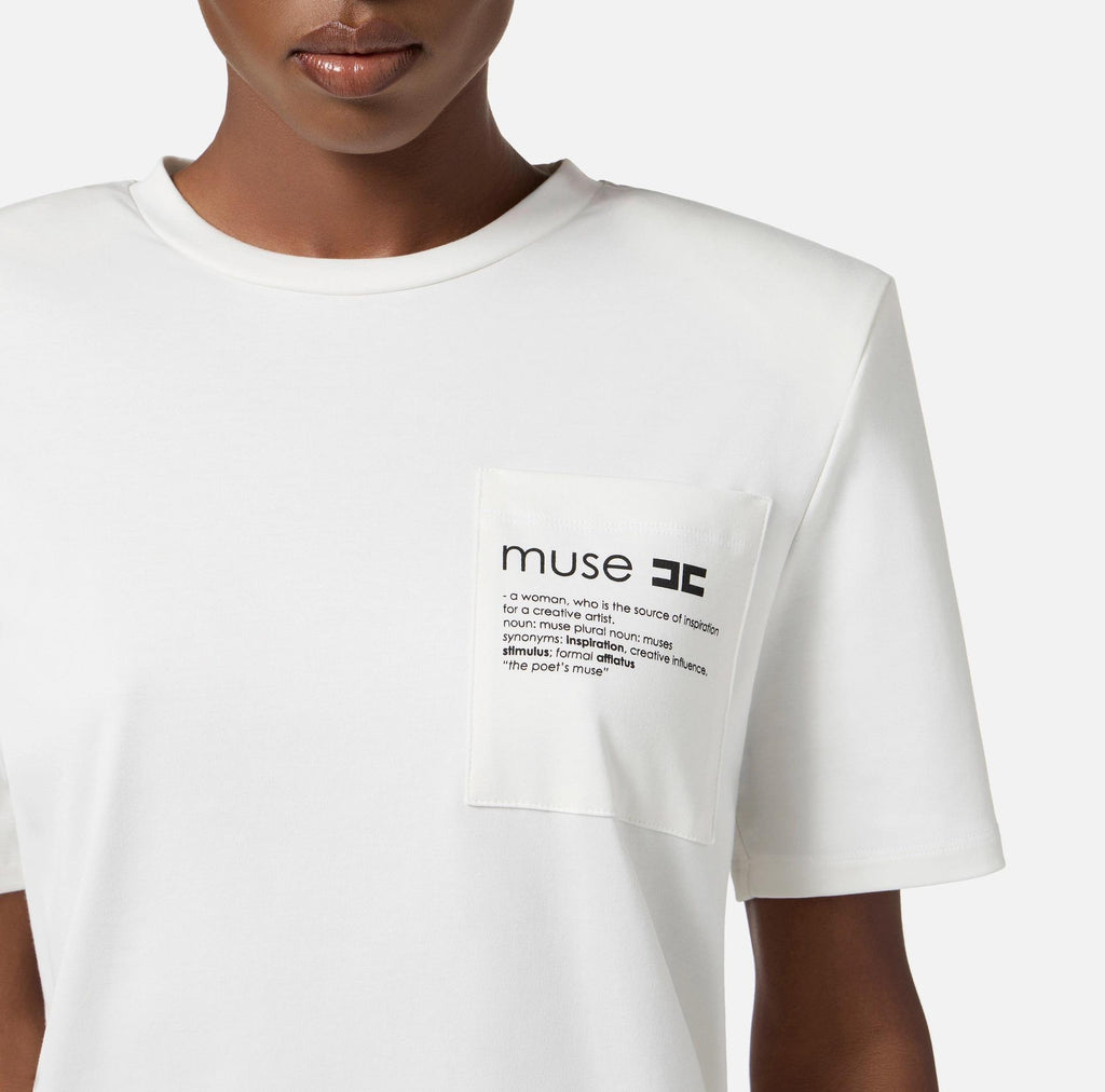 T-shirt in jersey di cotone pesante con taschino  Gesso MA02056E2 270 ELISABETTA FRANCHI 