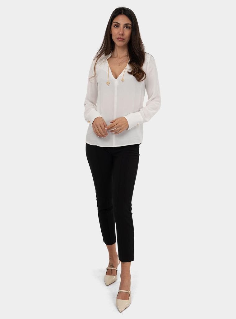 Camicia in georgette con charms e logo Bianco CA08051E2V440 360AVORIO ELISABETTA FRANCHI 