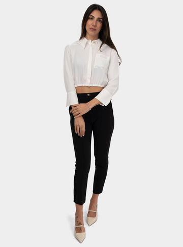 Pantoleni in crêpe con tasche e placca logo Nero PA07651E2V280 110NERO ELISABETTA FRANCHI 