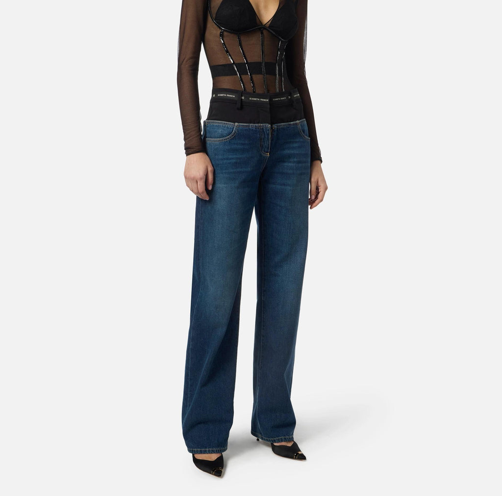 Denim con fascia in crepe leggero Blue Denim/Nero PJ10N56E2 EI1 BLUE DENIM/NERO ELISABETTA FRANCHI 