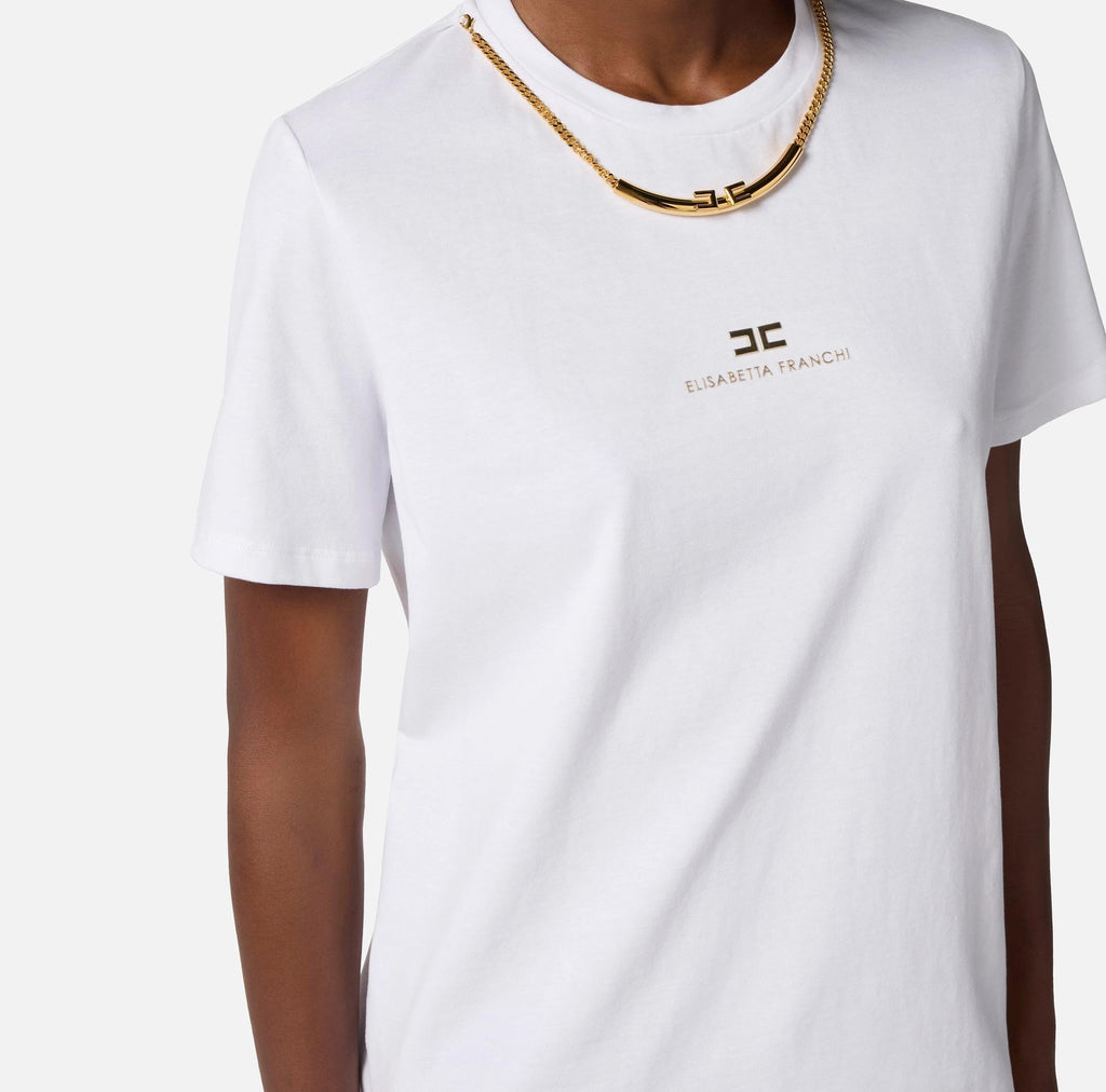 T-shirt in jersey di cotone con collana Gesso MA02856E2 270 ELISABETTA FRANCHI 