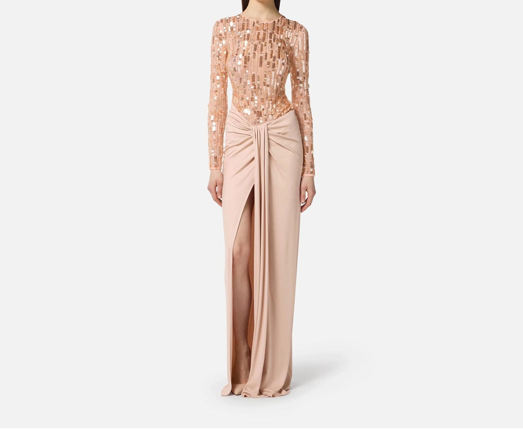 Abito red carpet in tulle e jersey con paillettes Nude ABR2057E2 EA1  NUDE ELISABETTA FRANCHI 