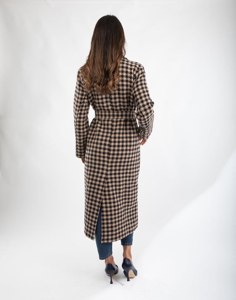 Cappotto lungo in lana e cotone pied de poule 521SD35048 01 ALESSIA SANTI 