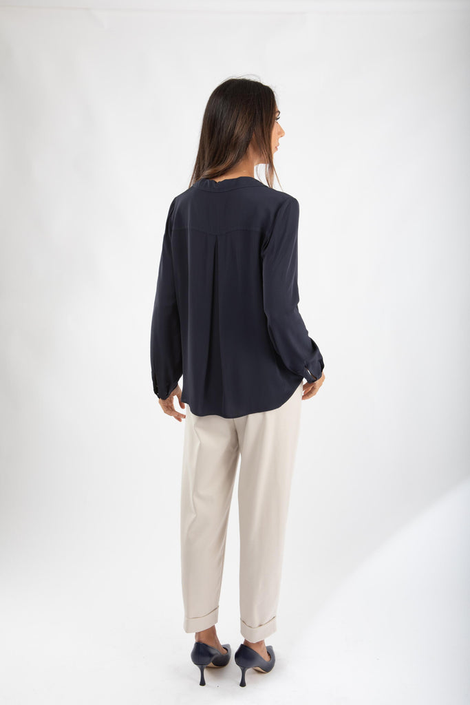 Camicia in crepe con revers Blu 521SD45020 S3982 ALESSIA SANTI 