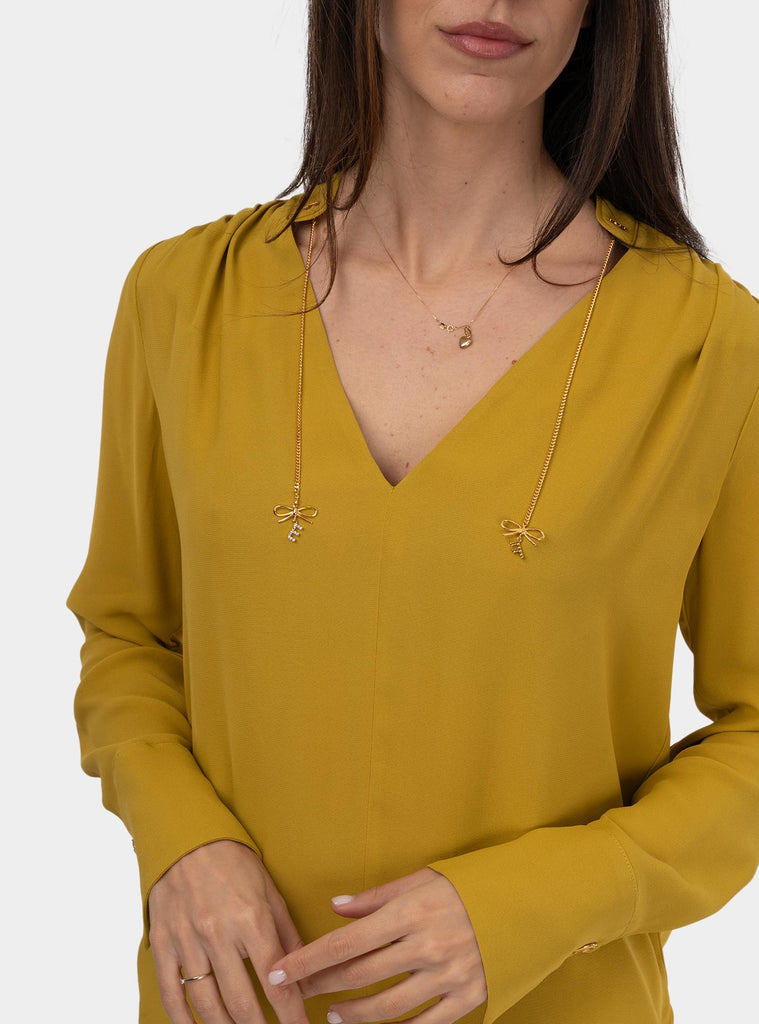Camicia in georgette con charms e logo Senape CA08051E2V440 DC6CURRY ELISABETTA FRANCHI 
