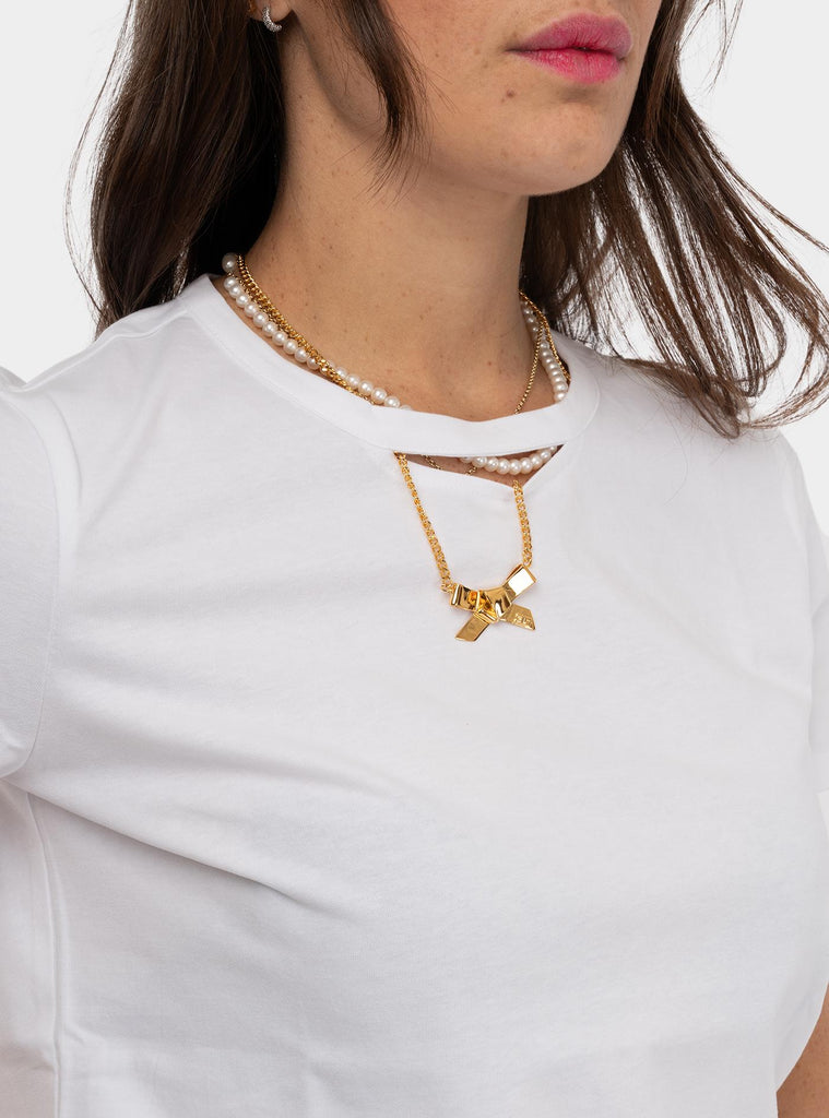 T-shirt in jersey con collana a fiocco Bianco MA02951E2 270 GESSO ELISABETTA FRANCHI 