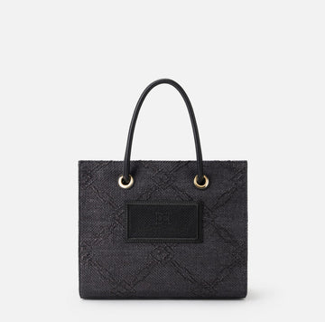 Borsa tote piccola in rafia jacquard nero BS83A52E2 110 NERO ELISABETTA FRANCHI 