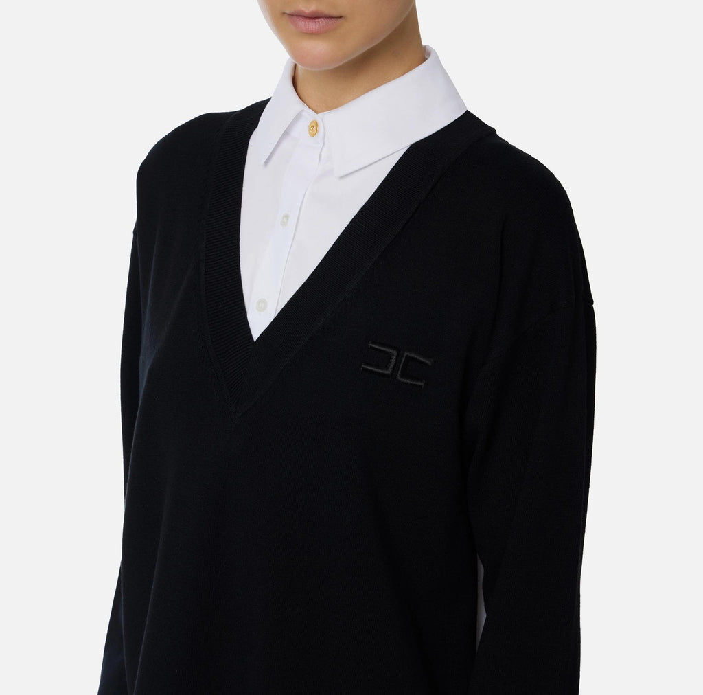 Abito in maglia di viscosa e popeline di cotone AM09T56E2 222 NERO/BIANCO ELISABETTA FRANCHI 