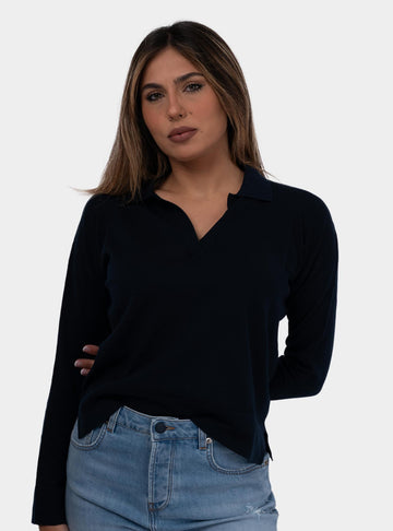 Polo donna a maniche lunghe blu 57288/14005 598 GRAN SASSO 