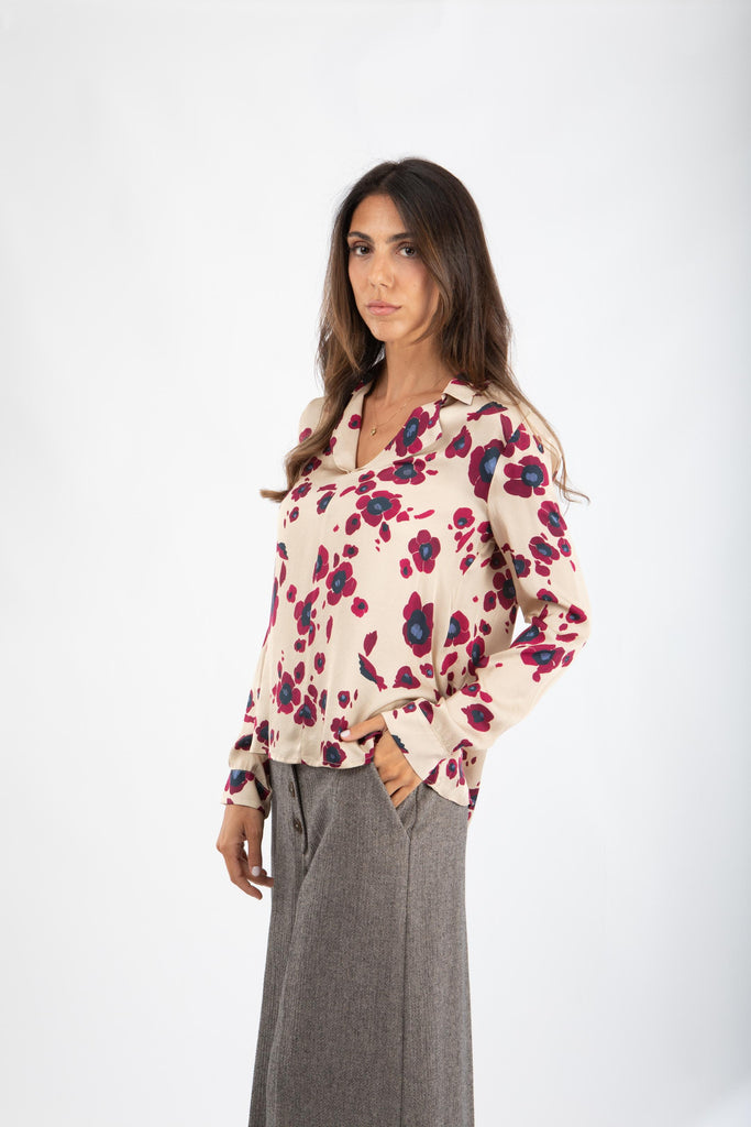 Blusa in raso stampato con scollo a V 521SD45056 529016-04 ALESSIA SANTI 