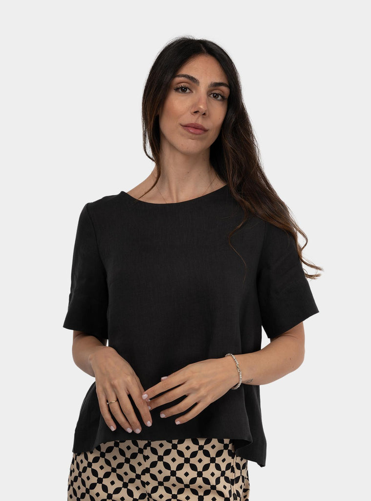 Camicia scatoletta in lino Nero SS25606T032 PEDRA NIU 