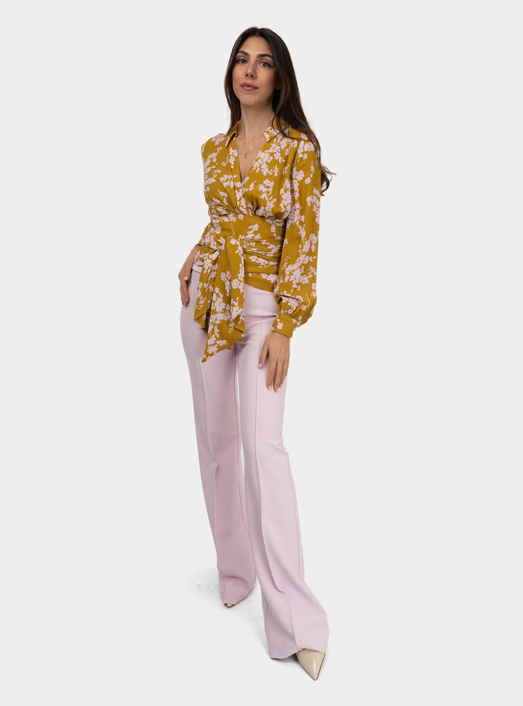 Pantalone in crêpe a zampa con placca logo Rosa PA07851E2 544QUARZO ELISABETTA FRANCHI 