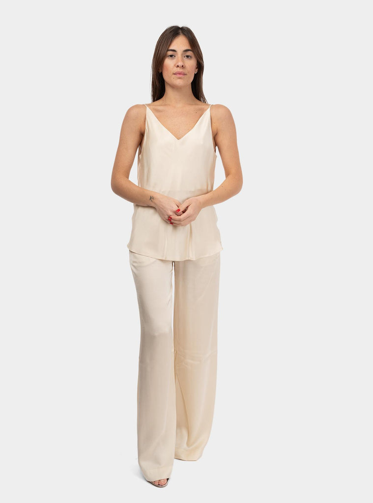 Pantalone palazzo con elastico in viscosa Panna DP9661-2 LATTE OTTO D'AME 