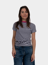 T-shirt a righe con profili a contrasto Blu