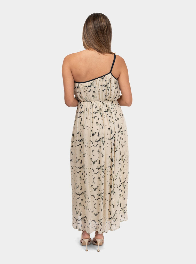 Abito lungo monospalla a fantasia Panna TA5265 LATTE/NIGHT OTTO D'AME 