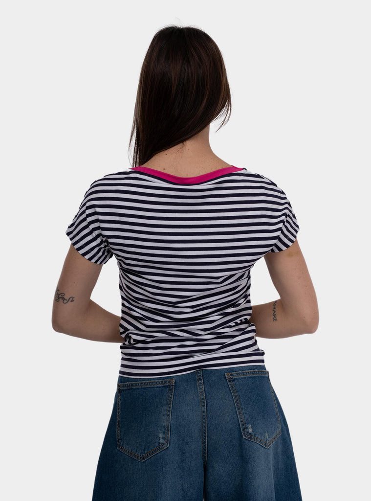 T-shirt a righe con profili a contrasto Blu SS25513J013 AZUL NIU 