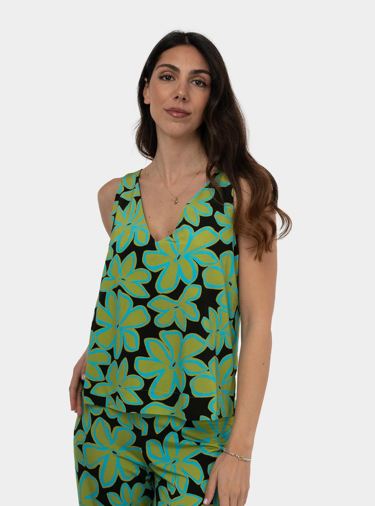 Top fluido scollo V in misto viscosa Verde SS25501J025 MATE NIU 