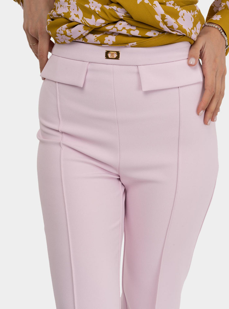 Pantalone in crêpe a zampa con placca logo Rosa PA07851E2 544QUARZO ELISABETTA FRANCHI 