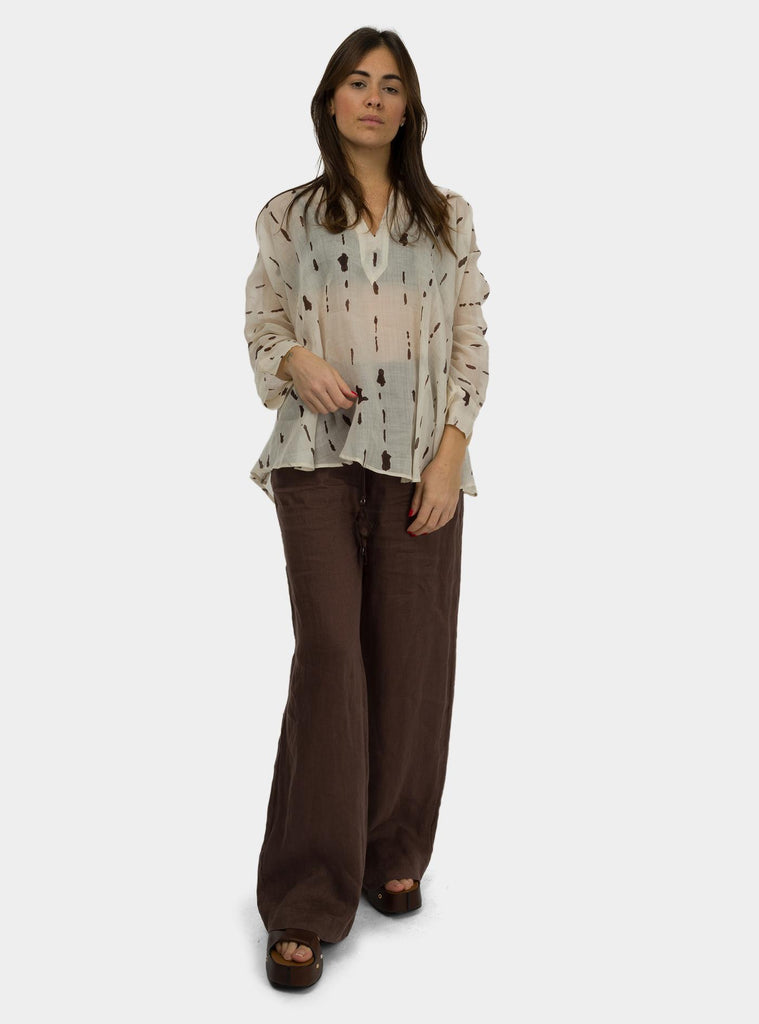 Pantalone palazzo in lino Marrone DP9820-1 CIOCCOLATO OTTO D'AME 