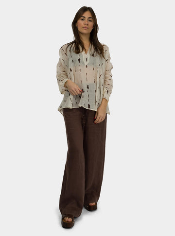 Pantalone palazzo in lino Marrone DP9820-1 CIOCCOLATO OTTO D'AME 