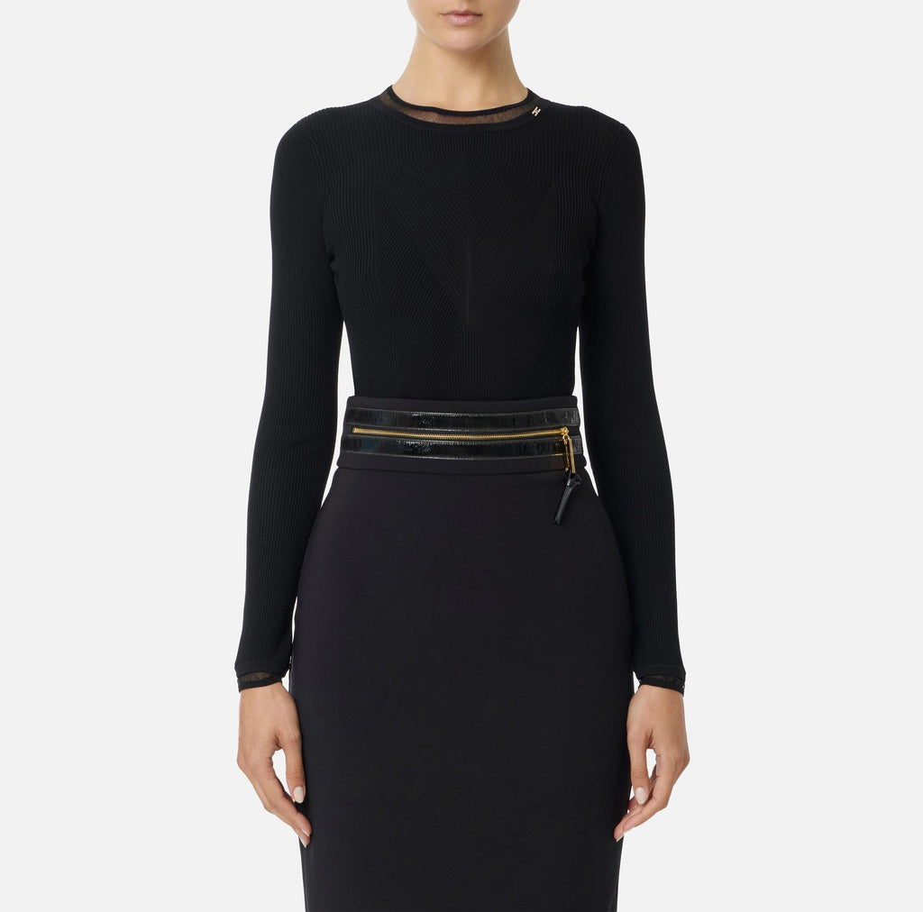 Maglia a costine con logo gioiello Nero MK13B56E2 110 NERO ELISABETTA FRANCHI 