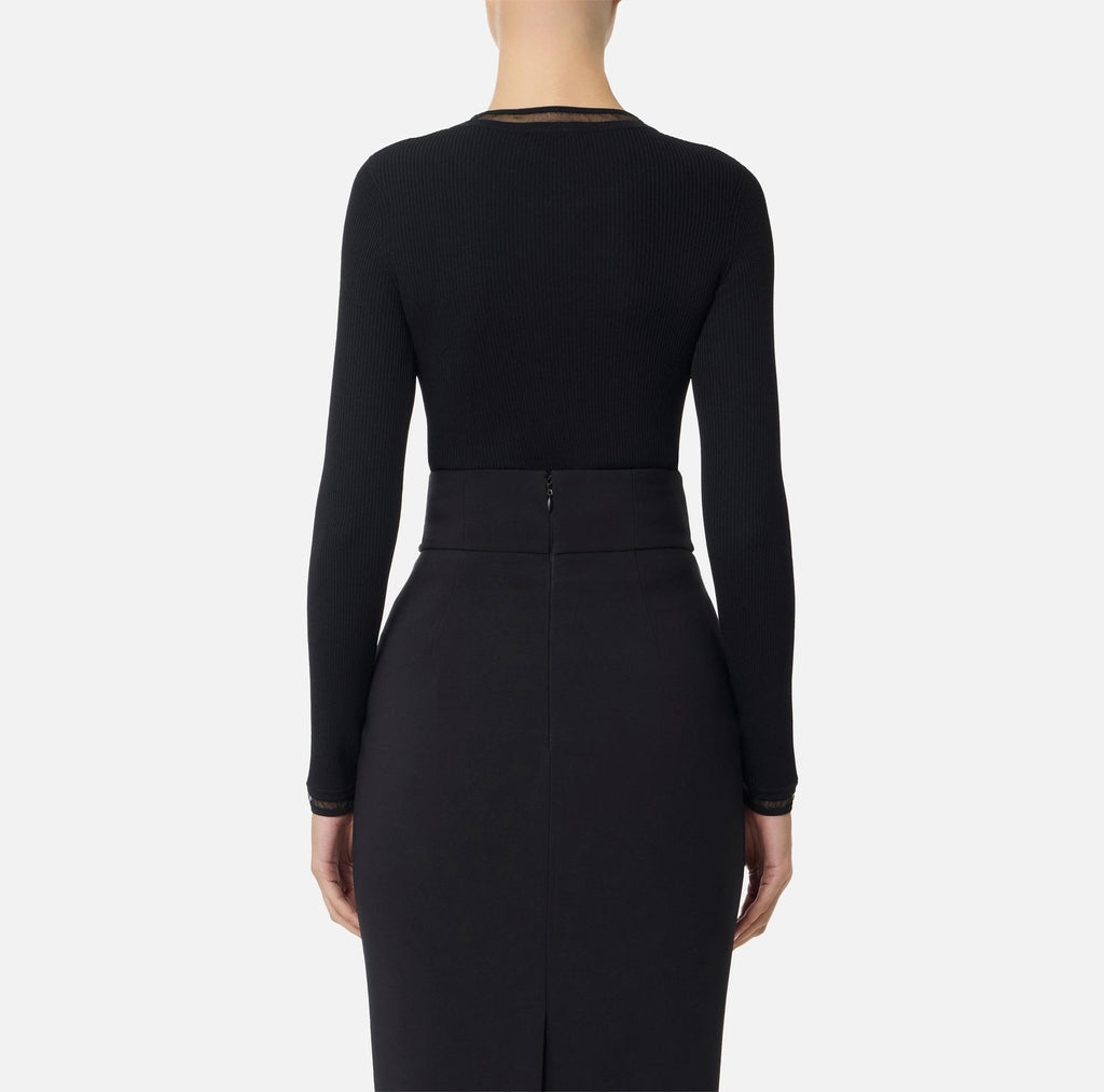 Maglia a costine con logo gioiello Nero MK13B56E2 110 NERO ELISABETTA FRANCHI 