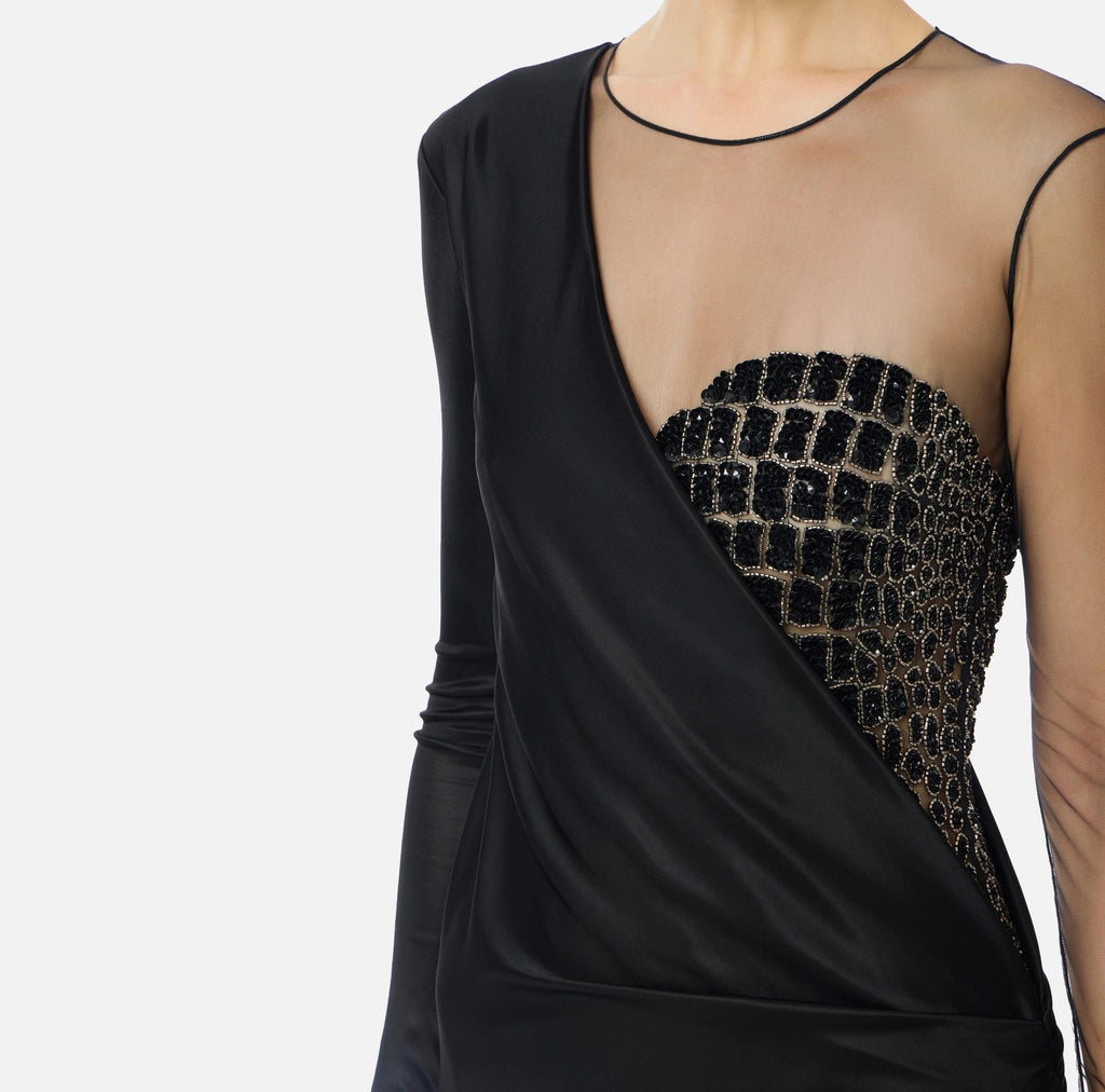 Abito red carpet in tulle e jersey con ricami cocco Nero ABR2257E2 110 ELISABETTA FRANCHI 