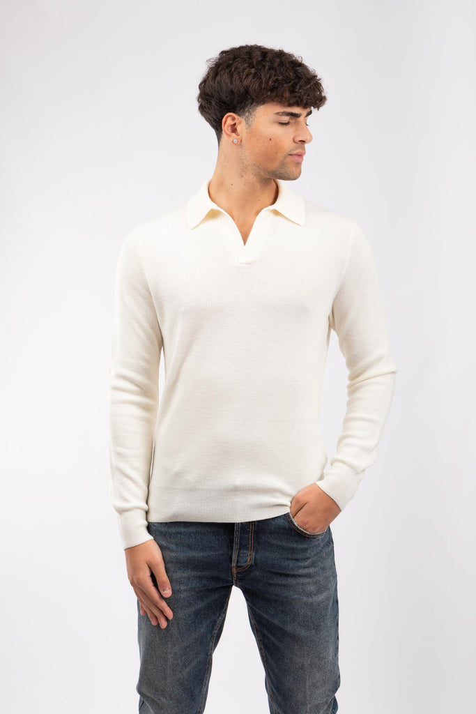 Polo skipper in maglia Panna 57120/14263 005 GRAN SASSO 