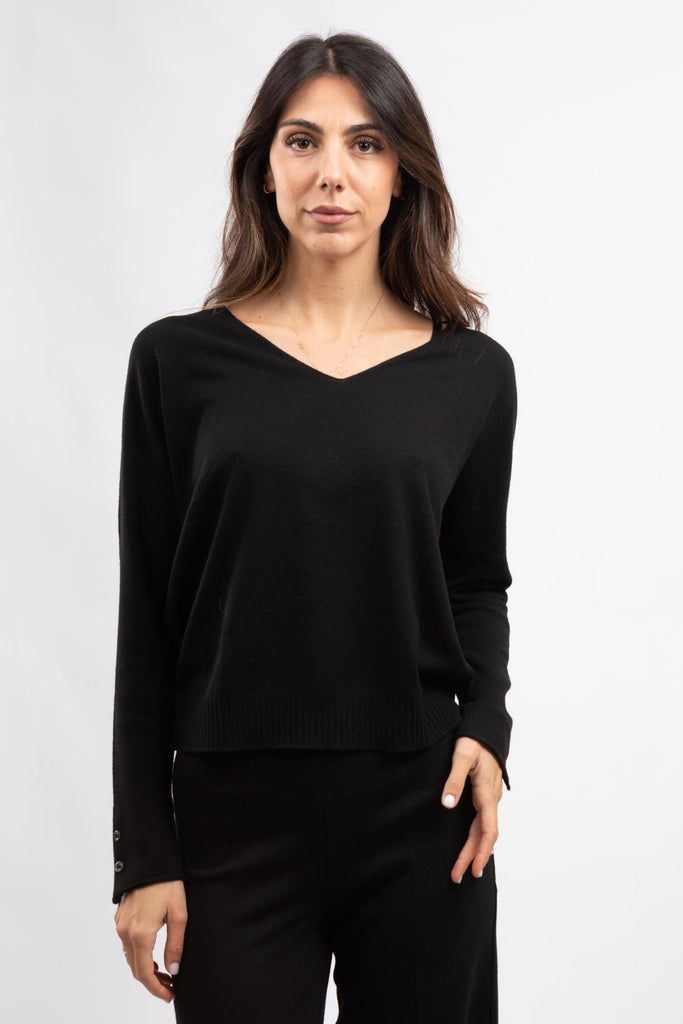 Pullover scollo a V in lana e cashmere Nero 54280/12869 099 GRAN SASSO 