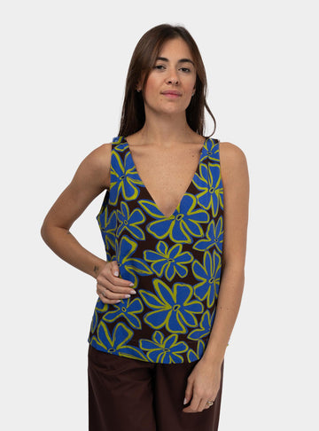 Top fluido scollo V in misto viscosa Marrone SS25501J025 TOBACO NIU 