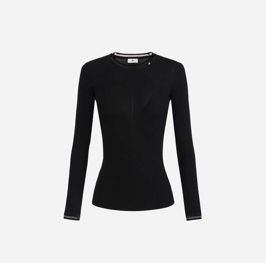 Maglia a costine con logo gioiello Nero MK13B56E2 110 NERO ELISABETTA FRANCHI 
