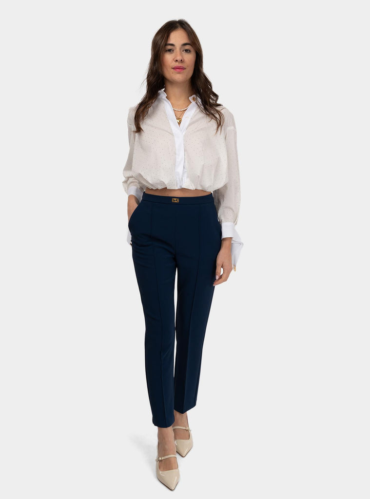 Pantalone in crêpe con tasche e placca logo Blu PA07651E2V280 DC8OLTREMARE ELISABETTA FRANCHI 