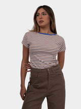 T-shirt a righe con profili a contrasto Tobaco