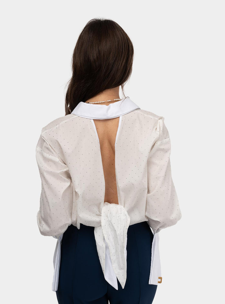 Camicia in popeline con strass nodo Bianco CA08151E2V390 100BIANCO ELISABETTA FRANCHI 