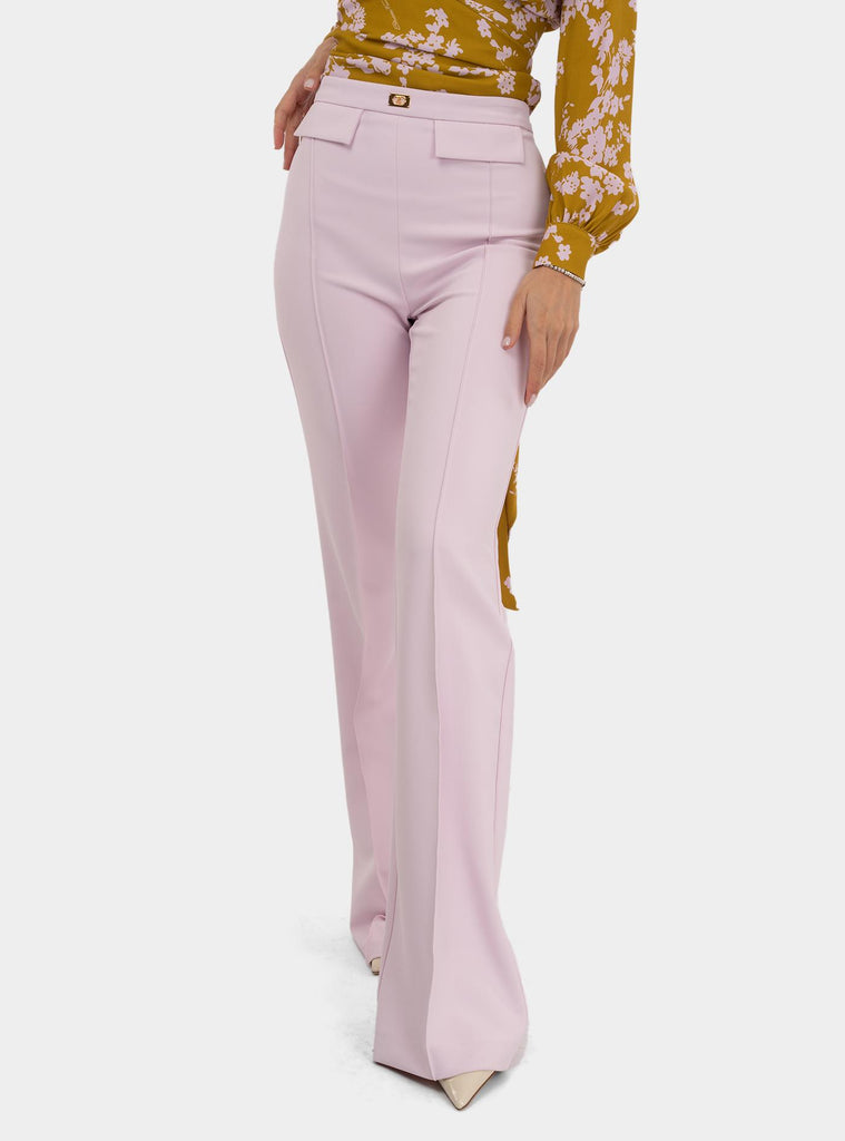 Pantalone in crêpe a zampa con placca logo Rosa PA07851E2 544QUARZO ELISABETTA FRANCHI 