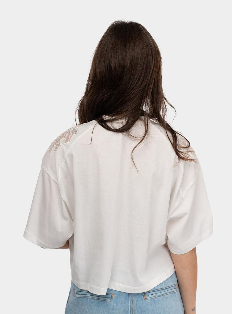 T-shirt in cotone con logo e ricamo Bianco<BR/> MA01851E2 270GESSO ELISABETTA FRANCHI 